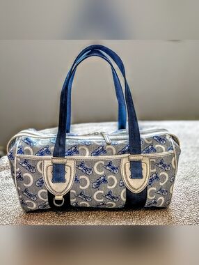 Celine C Mcadam Carriage Patterned Barrel Handbag In Excellent Condition
